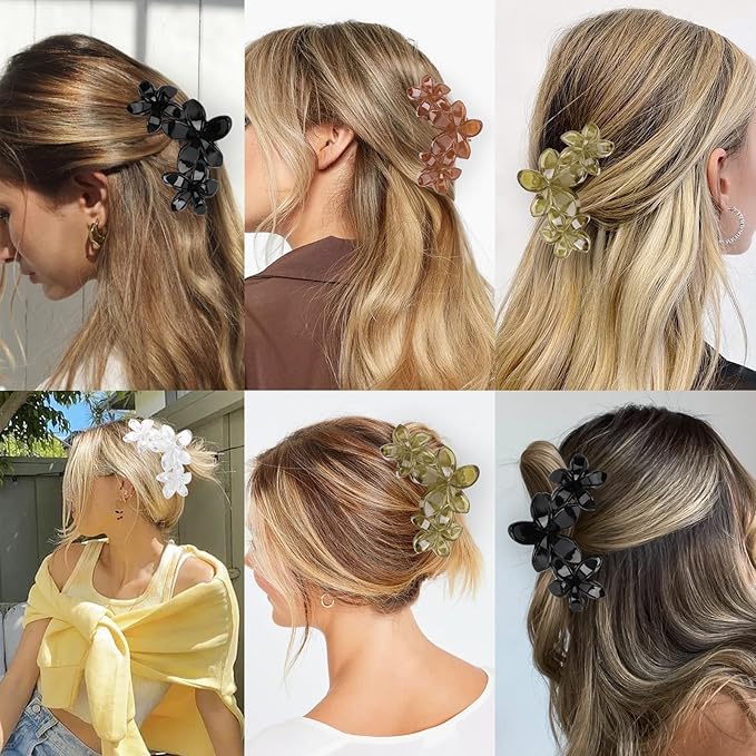ANBALA 4Pcs Flower Hair Clips for Women Girls Neutral Color Hawaiian Flower Claw Clips for Thick Hair Non Slip Strong Hold Beach Accessories