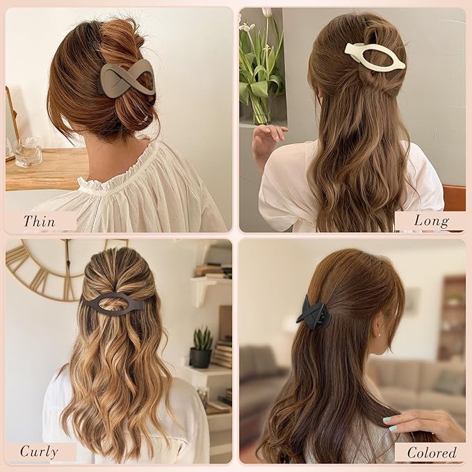 Obeoby 8 PCS Flat Claw Clips for Women, 2 Types French Flat Hair Clips for Medium Hair Volume Barrettes Medium Large (Neutral)