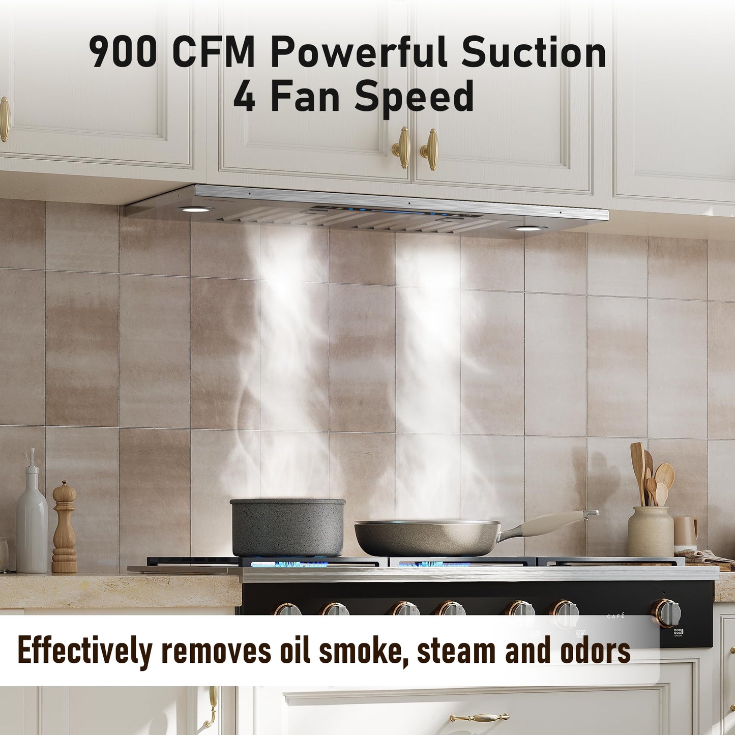 IKTCH 30 inch Built-in/Insert Range Hood 900 CFM, Ducted/Ductless Convertible Duct, Stainless Steel Kitchen Vent Hood with 4 Speed Gesture Sensing&Touch Control Panel(IKB01-30)