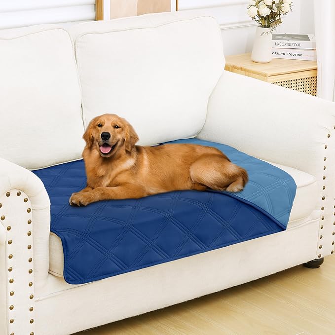 Smiry Waterproof Dog Bed Cover Blanket 30x53, Soft Reversible Pet Blanket, Washable Leakproof Cats Dogs Couch Cover for Sofa, Couch, Furniture, Navy/Blue