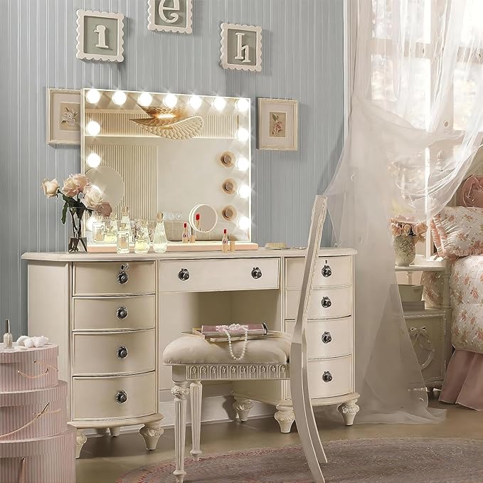 Hollywood Vanity Mirror with Lights, 15 Dimmable Bulbs, 3 Color Lights, Make Up Lighted Mirror, USB Charging Port, Valentines Day Gifts for Her, Gifts for Women Wife Teengirls（23" x 18"）
