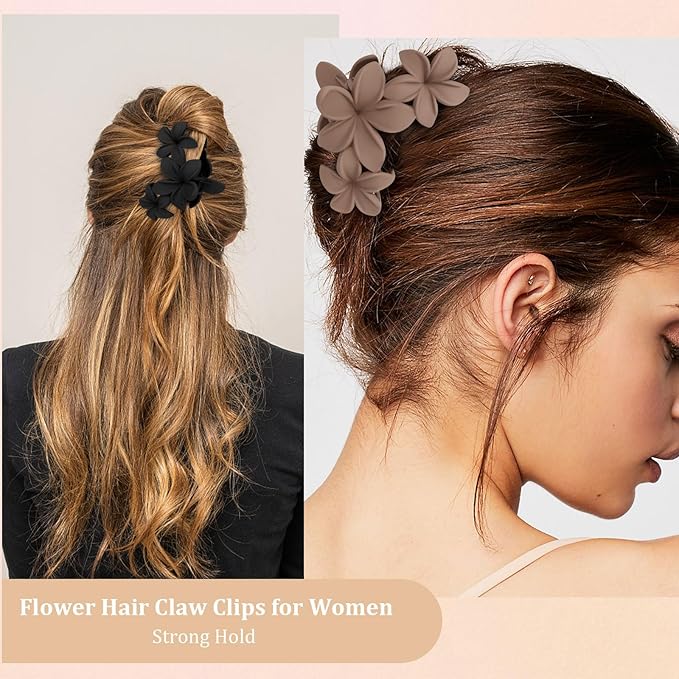 Ondder 4 Pcs Flower Large Matte Non-Slip Claw Hair Clips for Women and Girls - Thick Hair Strong Hold Jaw Clips and Accessories