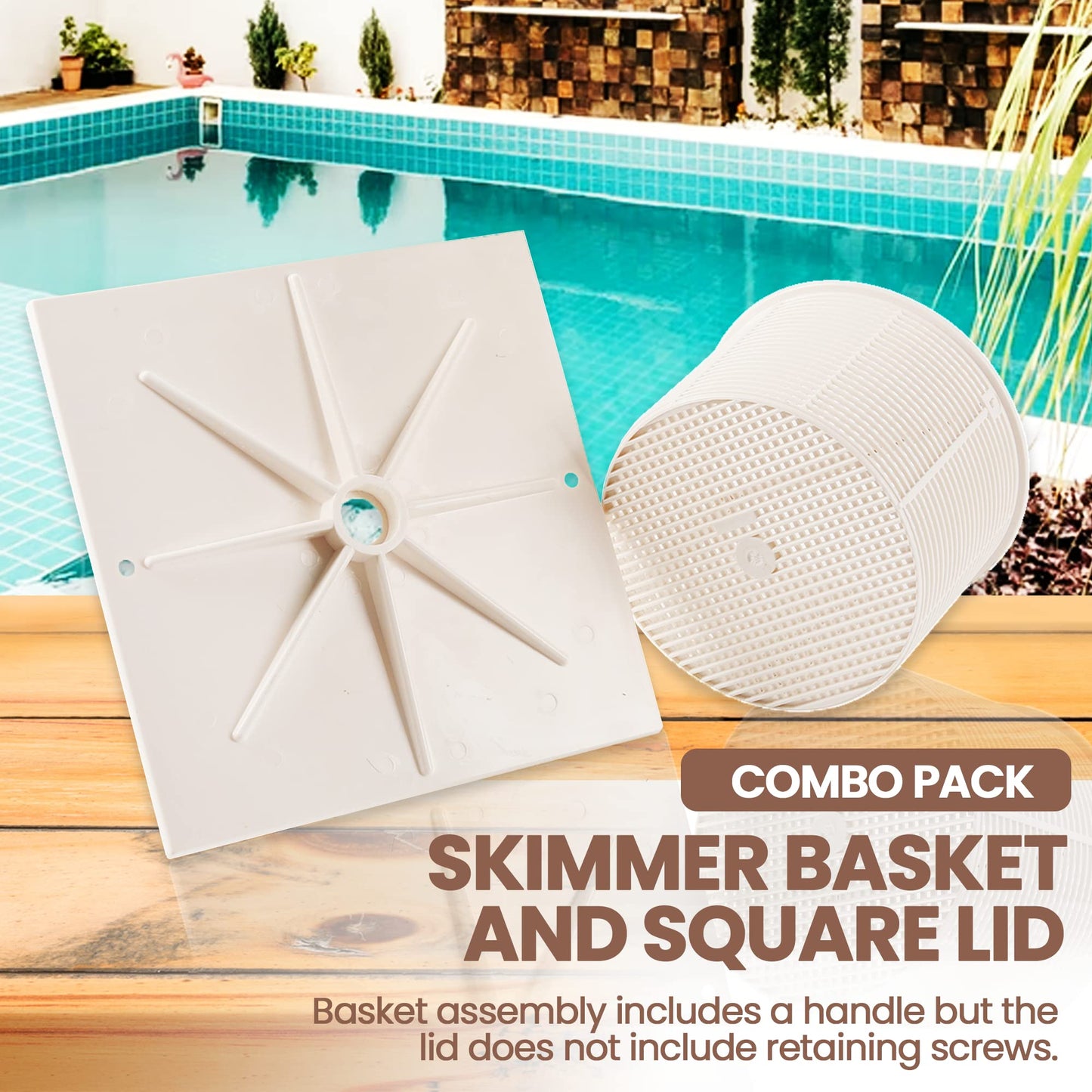 (Combo Pack) Exact Replacements Hayward SPX1082CA Skimmer Basket and Hayward SPX1082E Skimmer Cover (White) - Skimmer Basket Assembly and Square Lid for SP1O82, SP1083, SP1084, SP1085, and SP1086