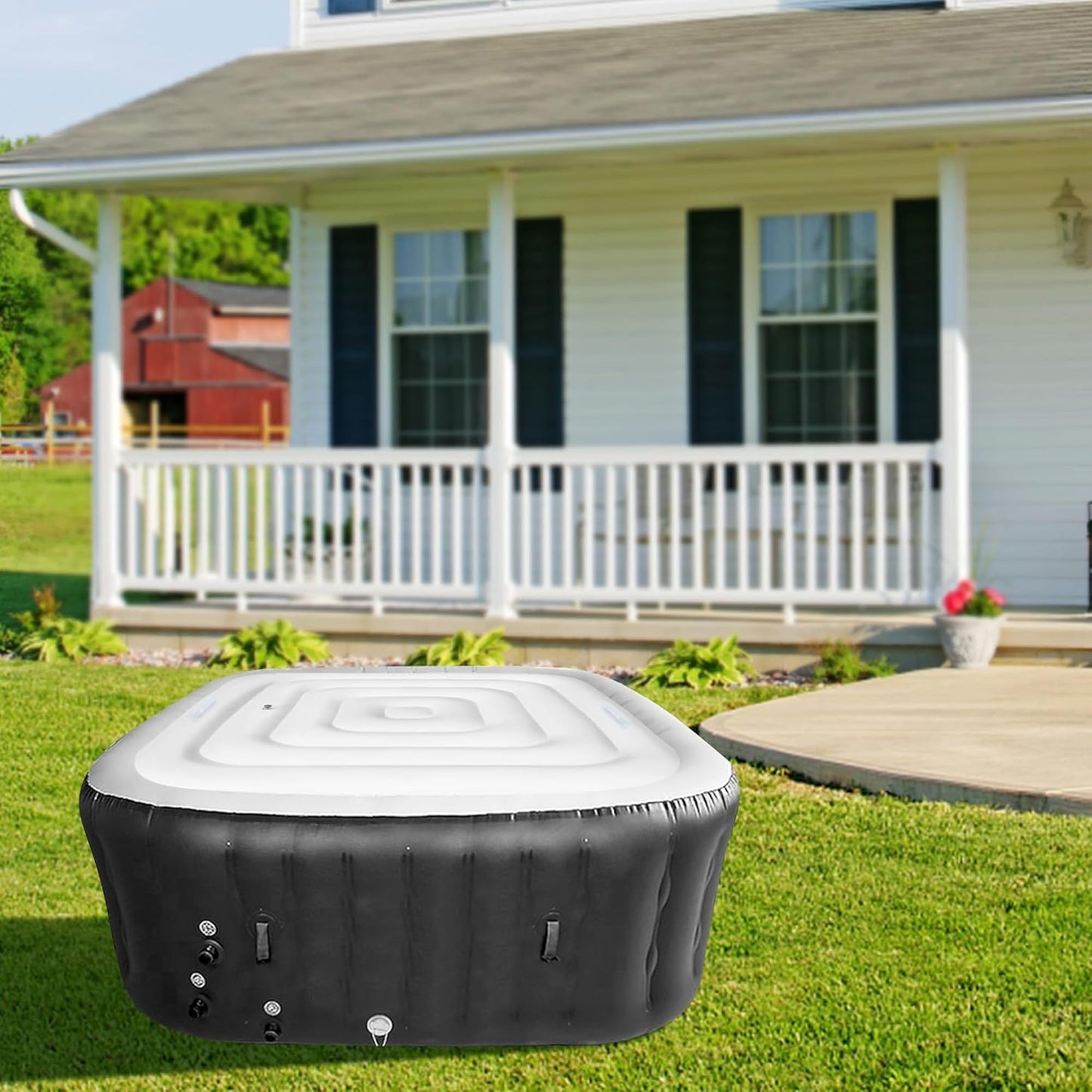 Tlswshsy 4.2Ft Inflatable Hot Tub Cover- Energy Saving Lid for Square Hot Tub- Foldable Protective Rain Overflow Cover for Inflatable Outdoor Hot Tubs