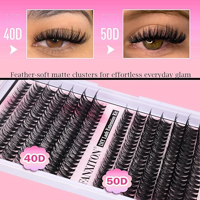 Cluster Lashes 280 pcs Lash Clusters D Volume Eyelashes Extensions 9-16 mm Mix 40D+50D Individual Lashes Thin Band Eyelashes Cluster for DIY Lash Extension Beginners (Lash Clusters)