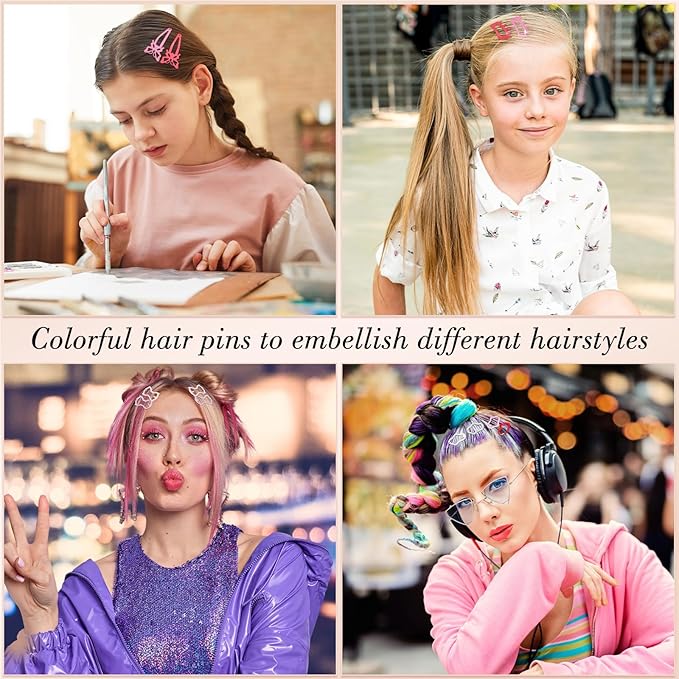 obeoby 82 Pcs 5 Styles Colorful Hair Clips for Girls, Metal Snap Cute Butterflies Flowers Pattern Barrettes for Girls Baby Toddlers Hair Accessories Stocking Stuffers Christmas Gifts
