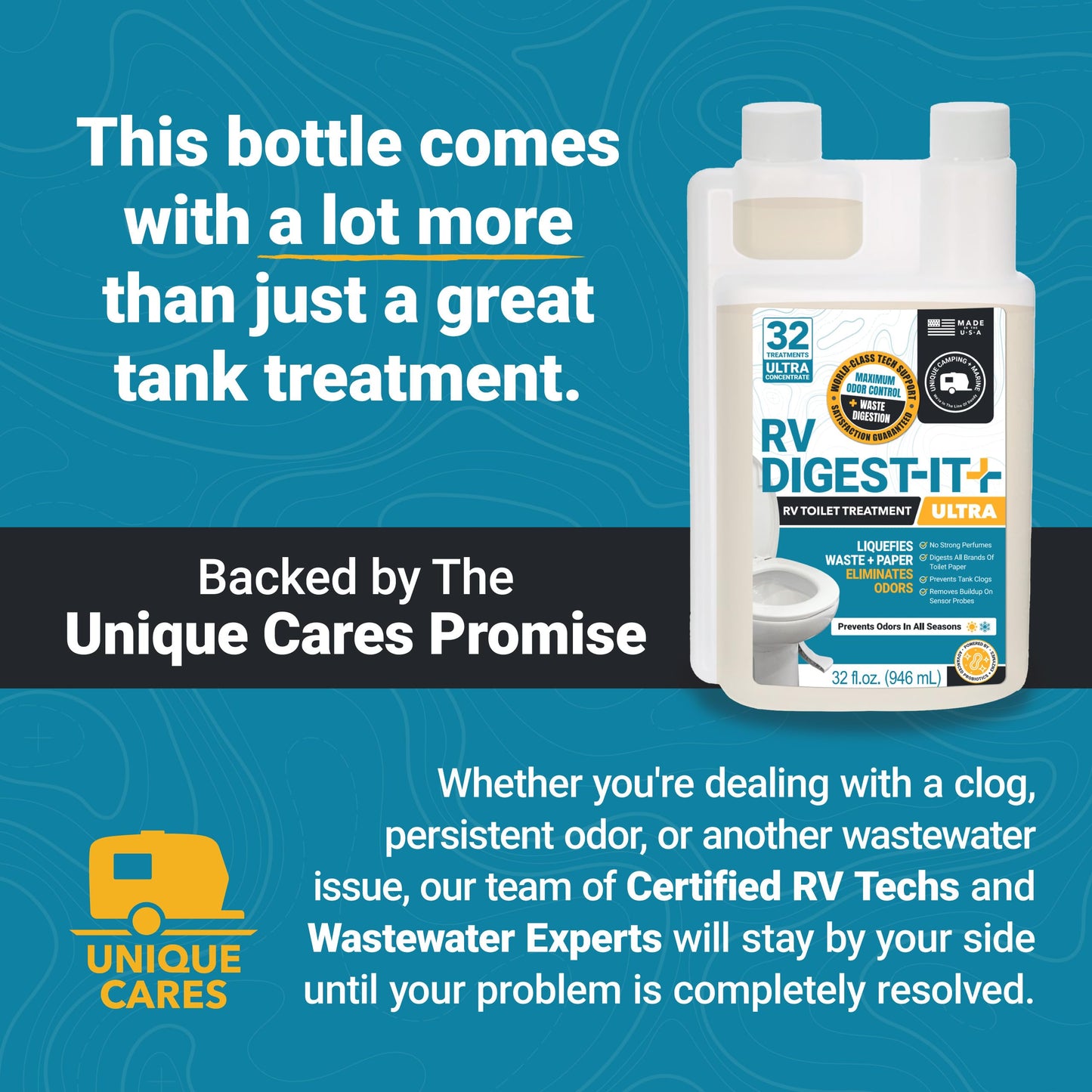 Unique RV Digest-It Ultra RV Toilet Treatment, 32 Uses, Super Concentrated - Eliminates Smells and Liquifies Waste, Easy-Measure Extra-Strength Preventive Bio-Enzymatic Holding Tank Treatment (32 oz)