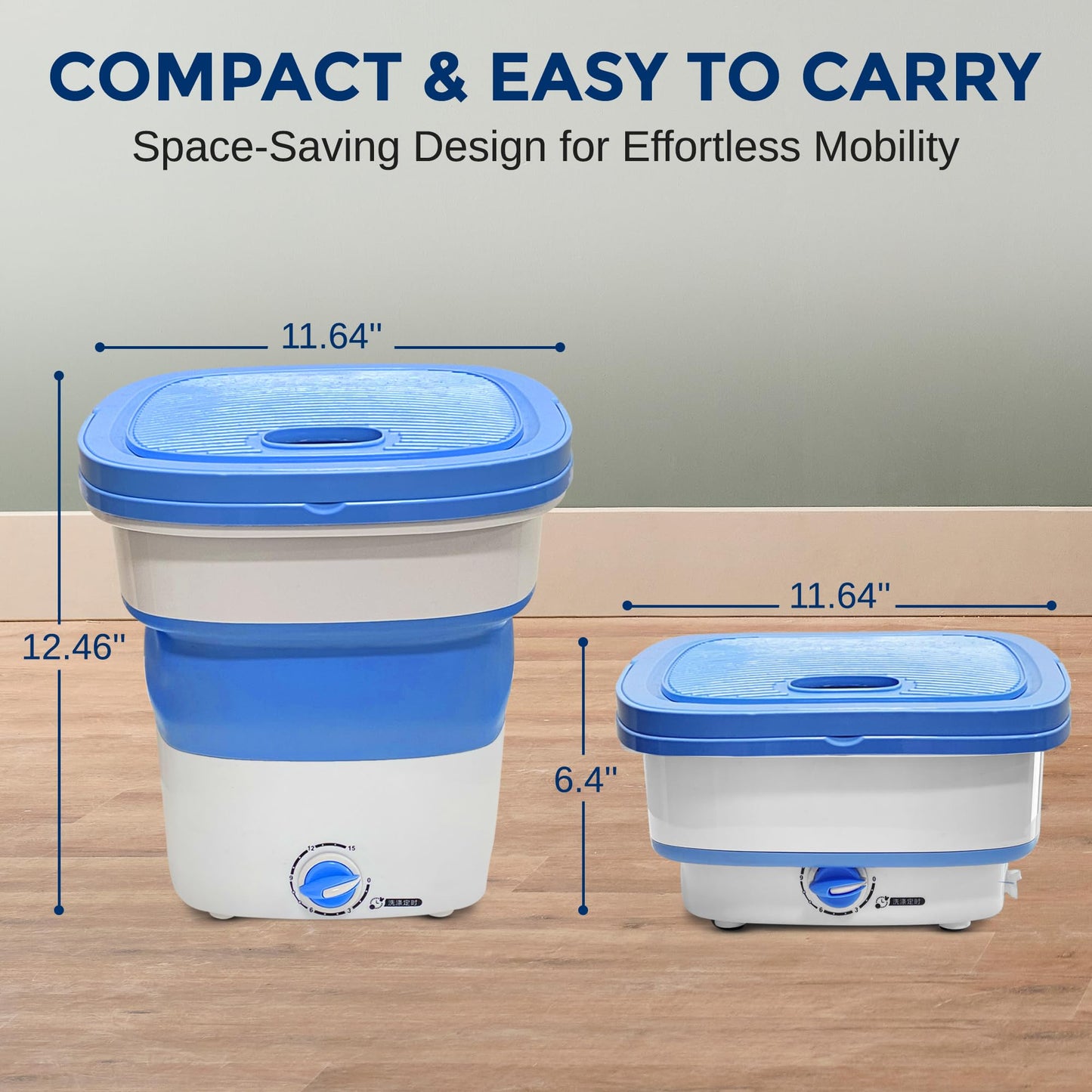 Pure Clean Portable Washing Machine 15L – Foldable Mini Washer for Baby Clothes, Underwear, Small Laundry – Compact Washing Machine for Apartments, Dorms, RV, Camping, Travel