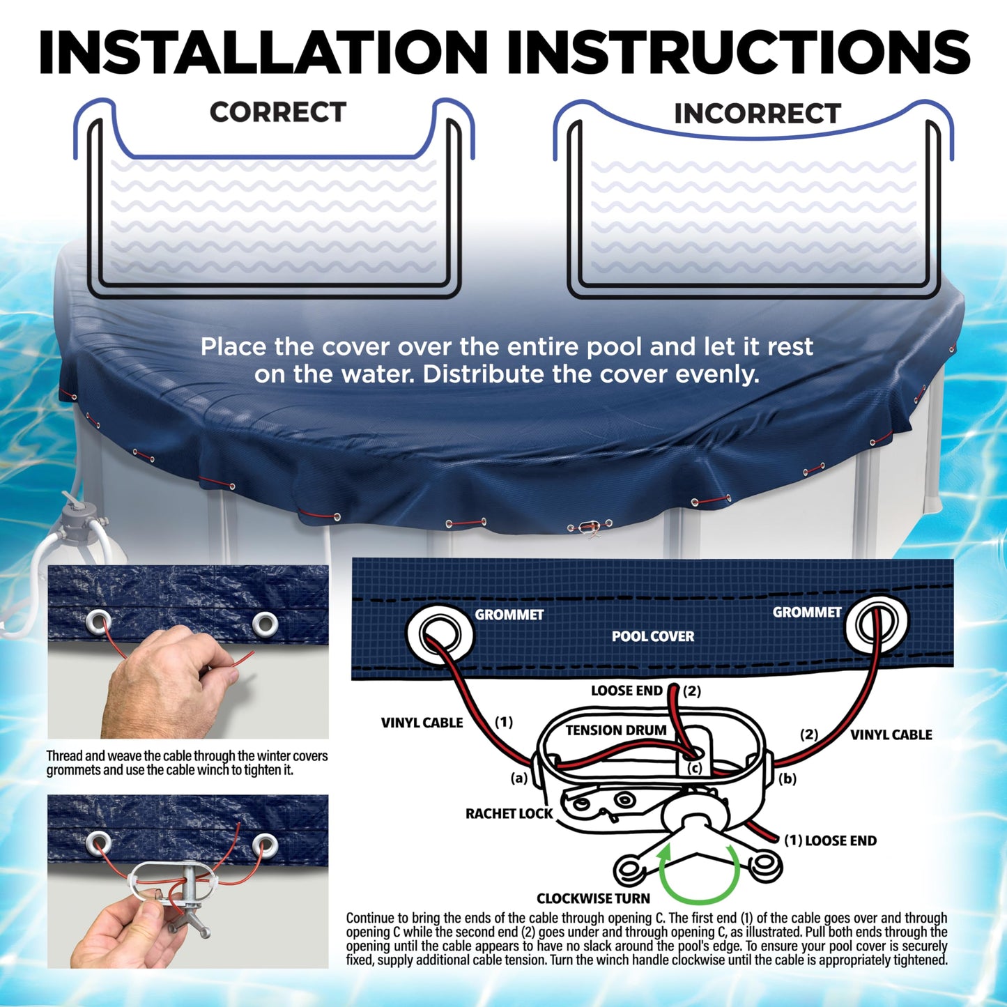 15 ft Round Pool Cover for Above Ground Pools, Above Ground Cover for Winter, Keeps Out Debris, Cold and UV Resistant, Supreme Mesh, Navy Blue