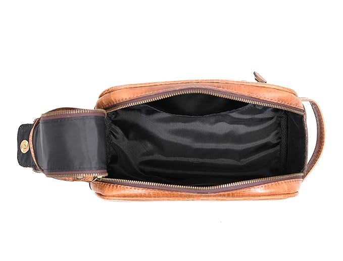 10" Premium Leather Toiletry Travel Pouch With Waterproof Lining | King-Size Handcrafted Vintage Dopp Kit By Aaron Leather Goods (Cerulean)