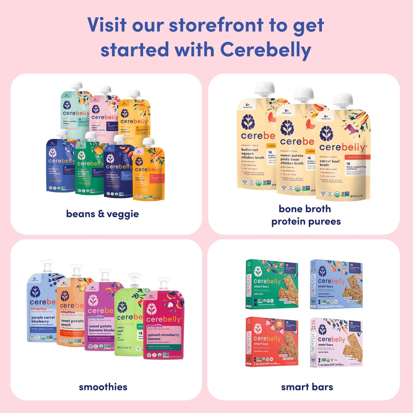 Cerebelly Organic Baby Food Pouches, Sweet Potato Mango Purees, 16 Nutrients, No Added Sugar, Fiber & Non-GMO, 4oz, 12 Pack