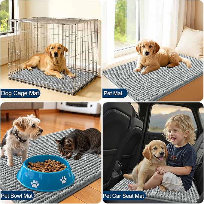 OLANLY Dog Door Mat for Muddy Paws 59x35, Ultra Absorbent Chenille Mud Doormat, Non-Slip Washable and Dirt Trapping Doormat for Indoor Entryway, Quick-Dry Indoor Pet Bed Mats for Dogs, Grey