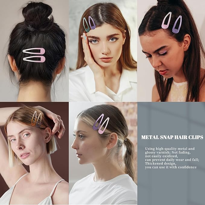 20 PCS Metal Snap Hair Clips Water Drop No Slip Barrettes for Women Bright Small Hair Clips For Thick And Thin Fine Hair,Multicolor,1.97 x 0.5 In.