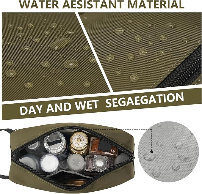 Travel Hanging Toiletry Bag with Carry Handle - Water-Resistant Small Cosmetic Organizer for Men & Women, Makeup, Shaving Kit, Gym & Travel Essentials (Olive Green)