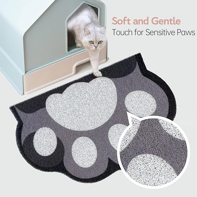 Cute Cat Litter Mat 24”x16”, Litter Box Mat, Litter Trapping Mat, Soft on Kitty Paws, Easy Clean, Anti Slip, Pet Accessories, Door Floor mats - Grey White60*40
