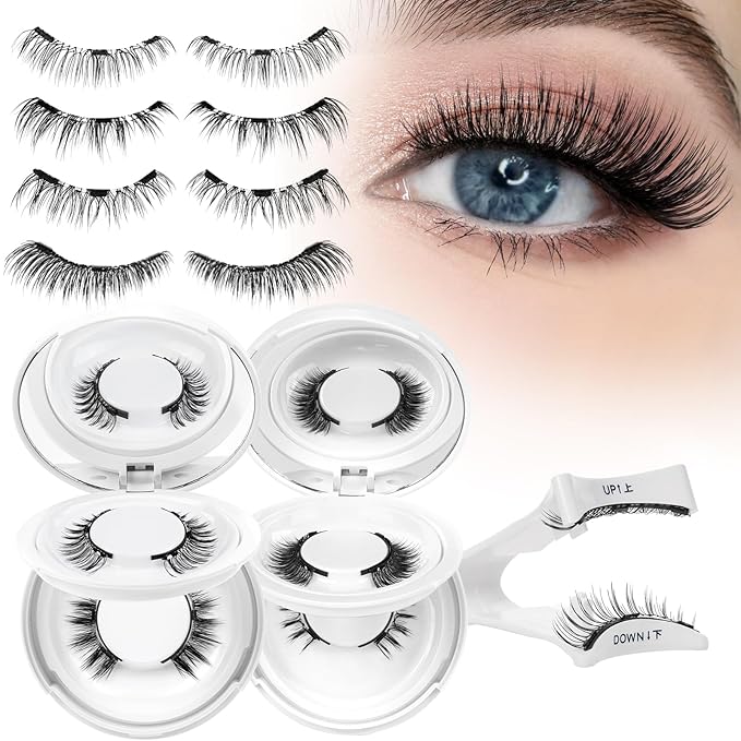 Higu clace Magnetic Eyelashes 4Pairs Magnetic Eyelashes with Applicator Soft Magnetic Lashes Natural Look Wispy Magnet Lashes Without Eyeliner Easy to Wear and Remove(DJCX-E02Ã¯Â¼Â