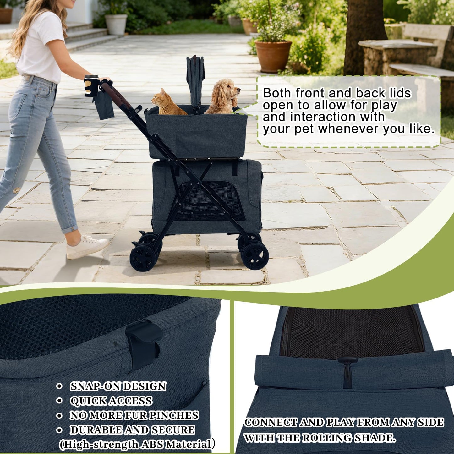 Dog Stroller with Detachable Carriers, Foldable Dog Stroller for Medium Dogs 20 lbs with Cup Holder and Storage Bag, Pet Stroller for Small Dogs, Double Cat Strollers Suitable for All-Terrain