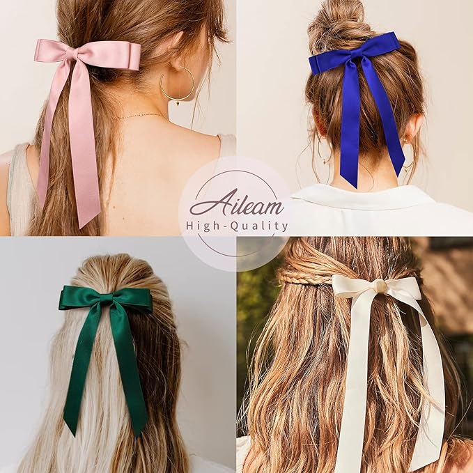 10PCS Silky Satin Hair Bows Hair Clip Ribbon Accessories Ponytail Holder Slides Metal Clips French Barrette Hair Bow for Women Girls Toddlers Teens Kids
