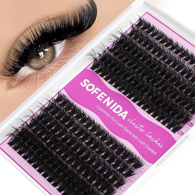 SOFENIDA Lashes Clusters Thick Lash Cluster 10-18mm Volume Eyelash Clusters D Curly Cluster Eyelash Extensions 3D Wispy Lash Clusters DIY Wispy Lash Clusters(60D 80D-10-18MIX Lashes)