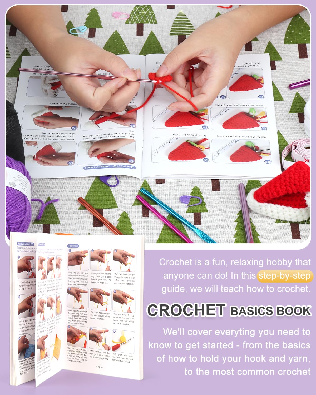Aeelike Crochet Kit for Beginners Young and Old, First Crochet Kit for Adults Include 23pcs Crocheting Hooks, 655 Yards Yarn Set, Instruction, Bag, Crocheting Accessories and Supplies, Purple
