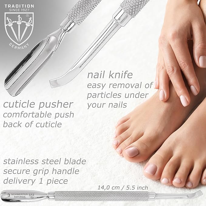 3 Swords Germany - Brand Quality Cuticle Knife Trimmer Remover Cutter (1pc.) and Cuticle Pusher Scratcher (1 pc.) Made in Germany