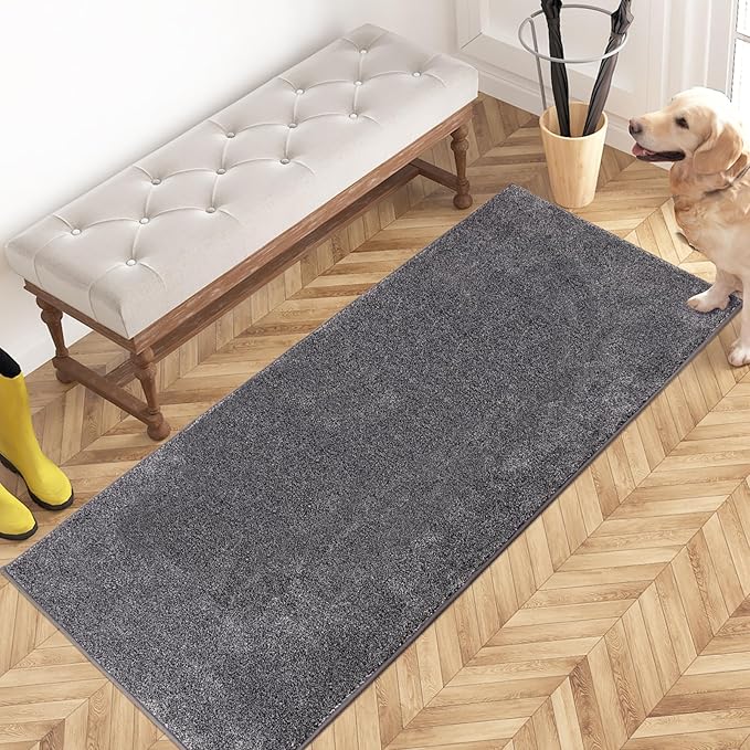 PURRUGS Dirt Trapping Door Mat 24" x 59", Non-Slip Machine Washable Entryway Rug, Dog Doormat, Indoor Front Door Mat, Super Absorbent Entry Rug for Muddy Shoes & Paws, Light Grey-Dark Grey