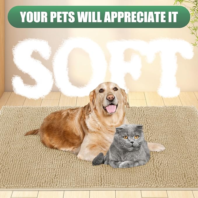 IM HOME Chenille Absorbent Outdoor Doormat 48" x 30", Washable Muddy Door Mats for Dog Non Slip Indoor Doormat Dog Mat for Muddy Paw Front Inside Doormats for Entryway Light Beige