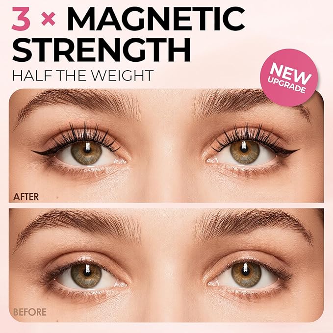 Magnetic Eyelashes Kit with Eyeliner, 5 Pairs, Upgraded 10-Magnet Magnetic Lashes, Waterproof & Sweat-Proof, 24H Hold, Natural Volume False Lashes, Reusable with Applicator