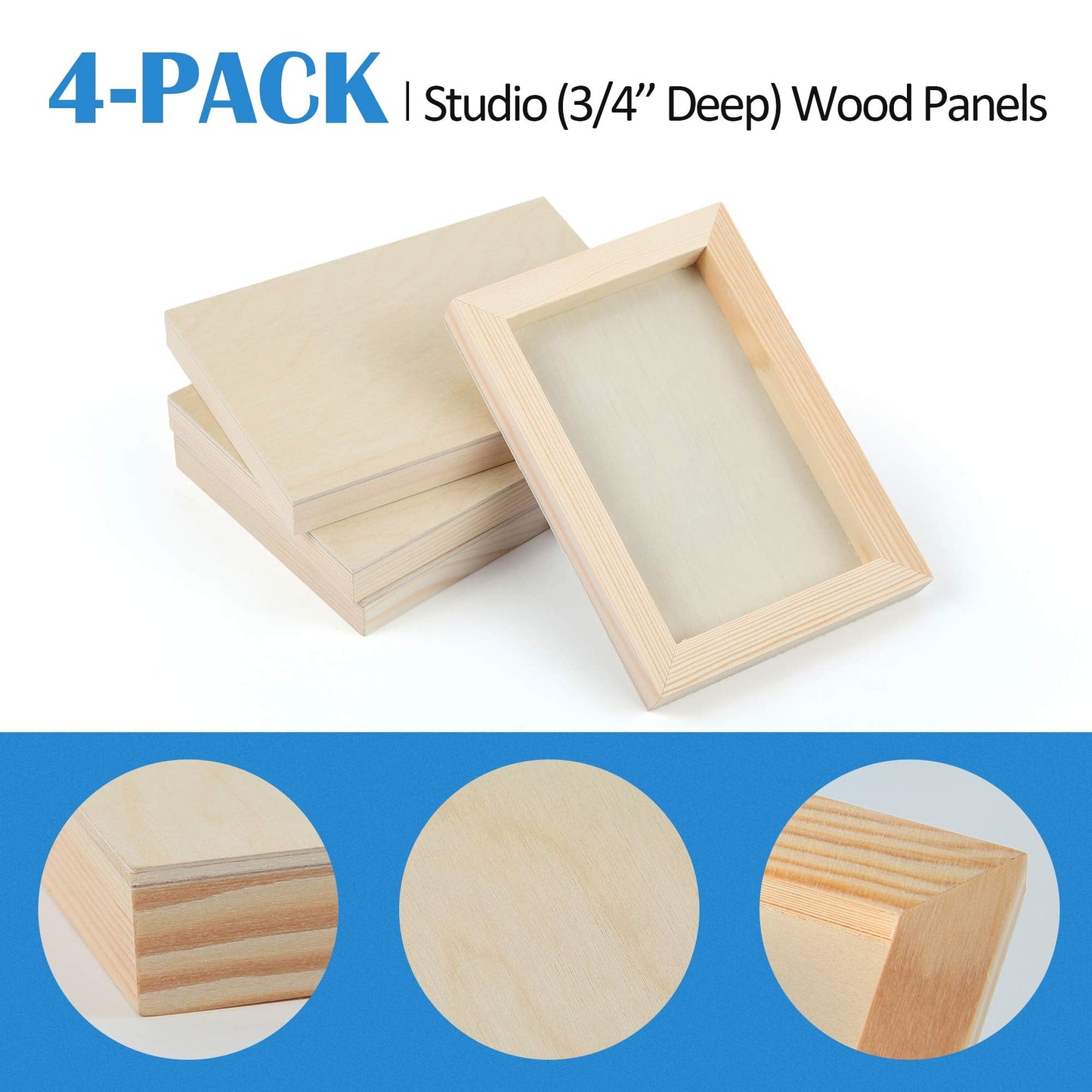 Falling in Art Unfinished Birch Wood Canvas Panels Kit, 4 Pack of 5x7’’ Studio 3/4’’ Deep Cradle Boards for Pouring Art, Crafts, Painting and More
