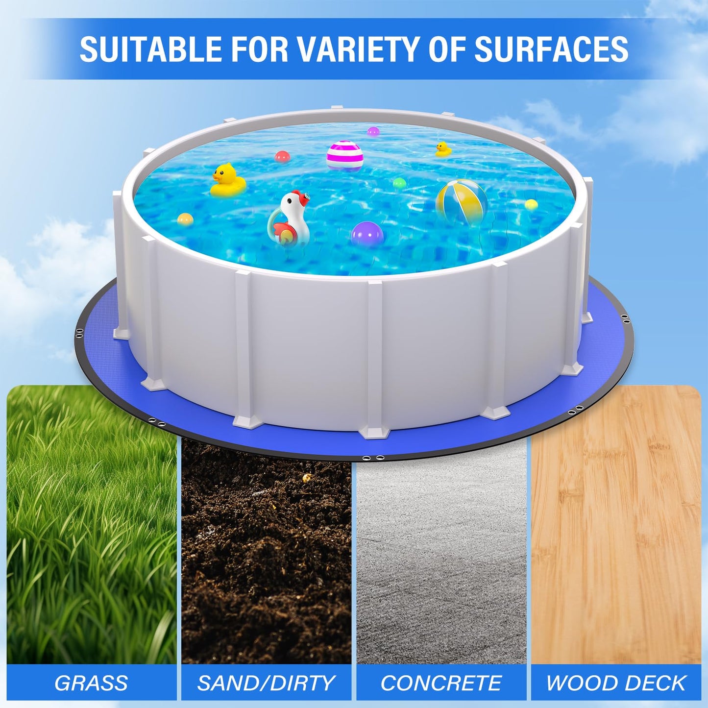TIXANF 15FT Pool Ground Cloth, 12x12 Mesh Heavy Duty Pool Liner Pad with Anti-Aging PE, Stainless Steel Grommets, Puncture Resistant Under Mat for Above Ground Pools, Tarp for Under Pool