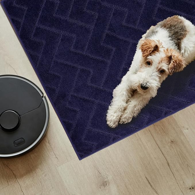 PURRUGS Easy Care Area Rug 4.5ft x 7ft, Non-Slip Machine Washable Entry Rug, Dog Door Mat, Stain Resistant Accent Rug for Hallway, Bedroom, Living Room and Mudroom, Midnight Blue