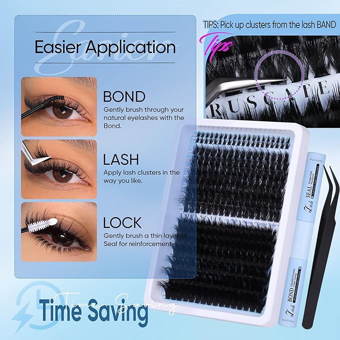 CORUSCATE Lash Clusters Kit with Bottom Lash Extension Kit Thick 160D+260D Cluster Eyelash Extensions Volume Individual Lashes 12-22mm Cluster Lashes Mega Dramatic Style with Lash Bond and Seal Glue