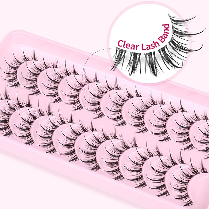 Manga Lashes Wispy Natural Look False Eyelashes Spiky Eyelashes Anime Fake Eyelashes Strip 3D Doll Lashes False Eye Lashes with Invisible Lash Band 10 Pairs