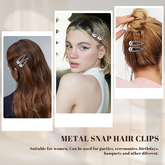 20 PCS Metal Snap Hair Clips Water Drop No Slip Barrettes for Women Bright Small Hair Clips For Thick And Thin Fine Hair,White Black,1.97 x 0.5 In.