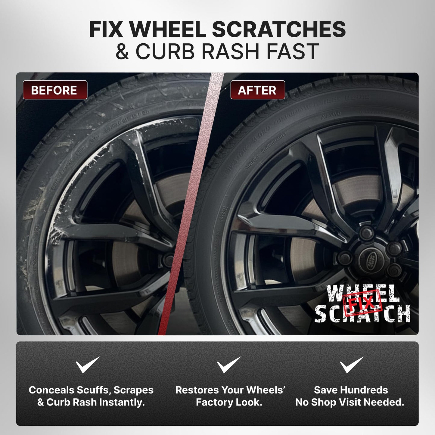 Wheel Scratch Fix® Gloss Black Touch Up Paint for Cars - DIY Alloy Wheel Repair Kit, Curb Rash Remover with Fast-Drying Pen - Long-Lasting OEM Finish Car Rim Paint for Scuffs and Chips at Home (Gloss Black)