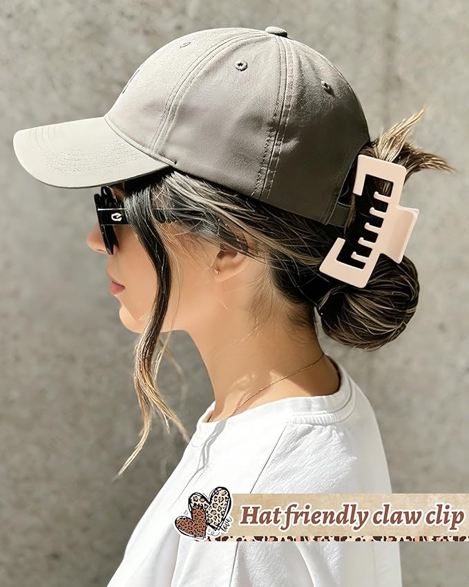 Hat-Friendly Claw Clips for Baseball Caps - 4 Pcs Trucker Hat Hair Clips for Women, Claw Clips for Thick Hair Hat Hairstyles, Gifts Hair Accessories