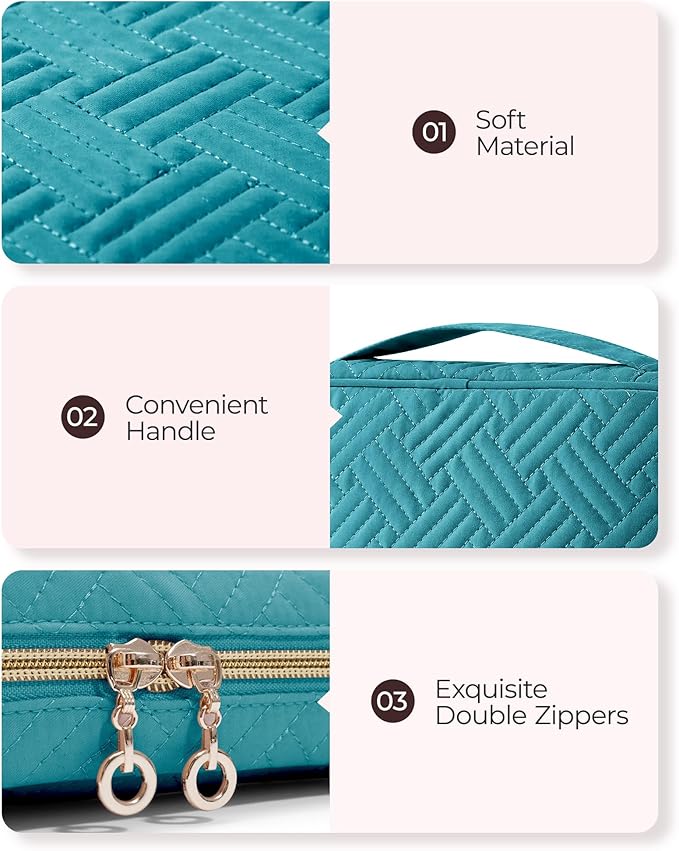 BAGSMART Travel Jewelry Case, Jewelry Organizer for Women Zipper Rings Holder Storage Pouch for Rolls Necklaces,Stud Earrings,Bracelets,Teal