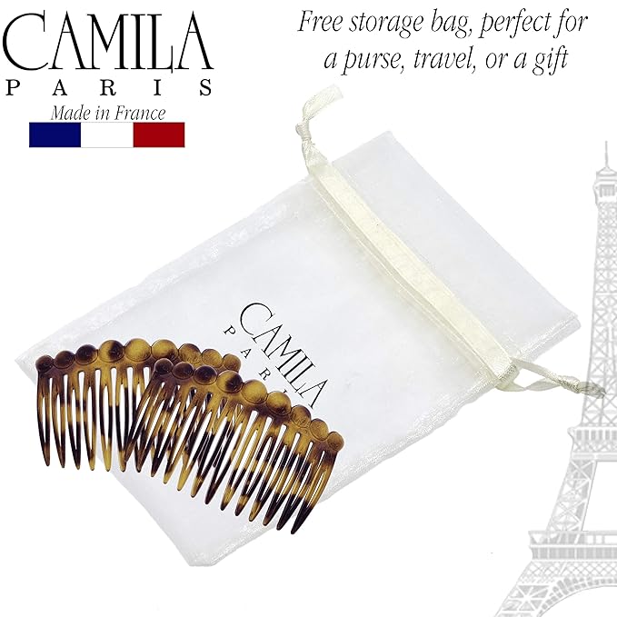 Camila Paris CP2871/2 French Hair Side Comb Small Rounded, Tokio French Twist Hair Combs Decorative, Strong Hold Hair Clips for Women Bun Chignon Up-Do Styling Girls Hair Accessories, Made in France