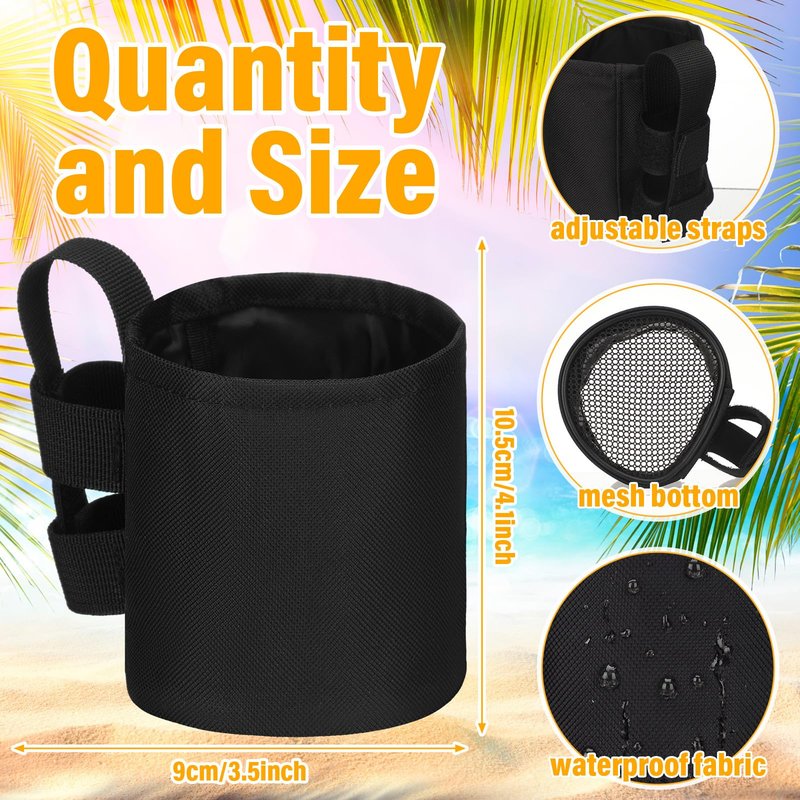 Patelai 4 Pack 4.1x3.5in Beach Chair Cup Holder Camping Chair Drink Holder, Portable Universal Water Bottle Organizer Accessories for Outdoor Beach Camping Lawn Fishing Pool Patio Loungers (Black)