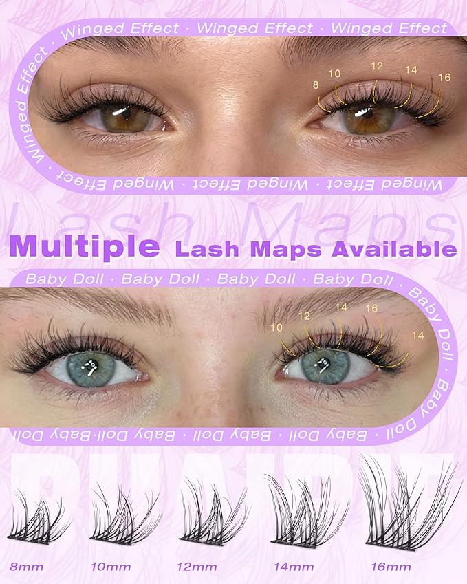 Natural Lash Clusters Wispy Eyelash Clusters Fluffy Cluster Eyelash Extensions 8-16mm DIY Lash Extensions CD Curly Spider Cluster Lashes Daily Wear Lashes Clusters for Bare Face/Cleangirl Makeup