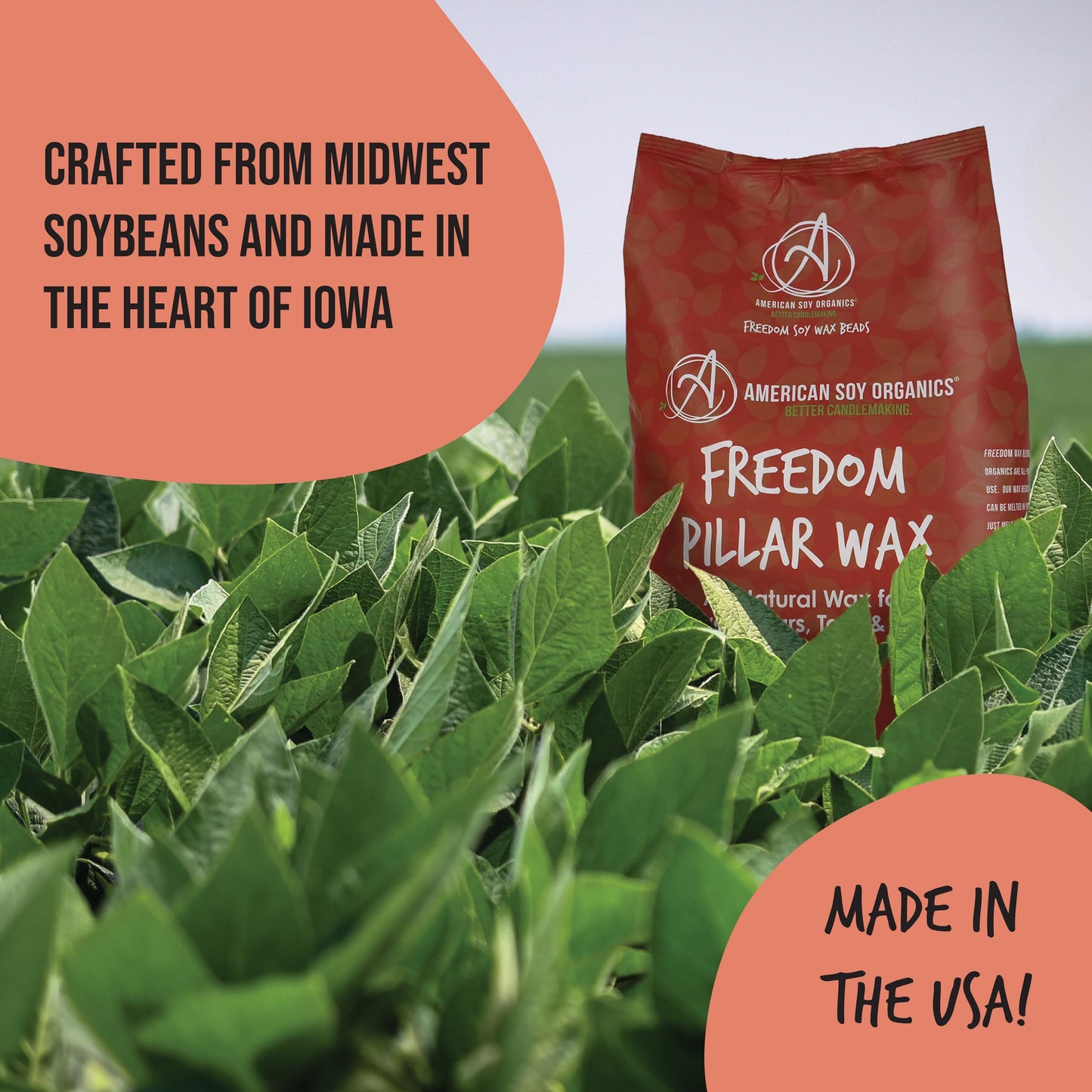 American Soy Organics Freedom Soy Wax Beads for Pillar Candle Making - Natural Supplies - Paraffin-Free, Beeswax-Free Wax for Votives, Pillars, Tarts, Tealights and Melts 5 lb