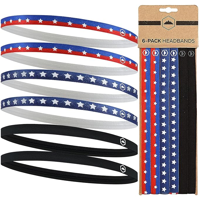 Tough Headwear Thin Elastic Headbands - Sports Headbands for Women & Men - Mens Workout Headband - Running or Soccer Headband