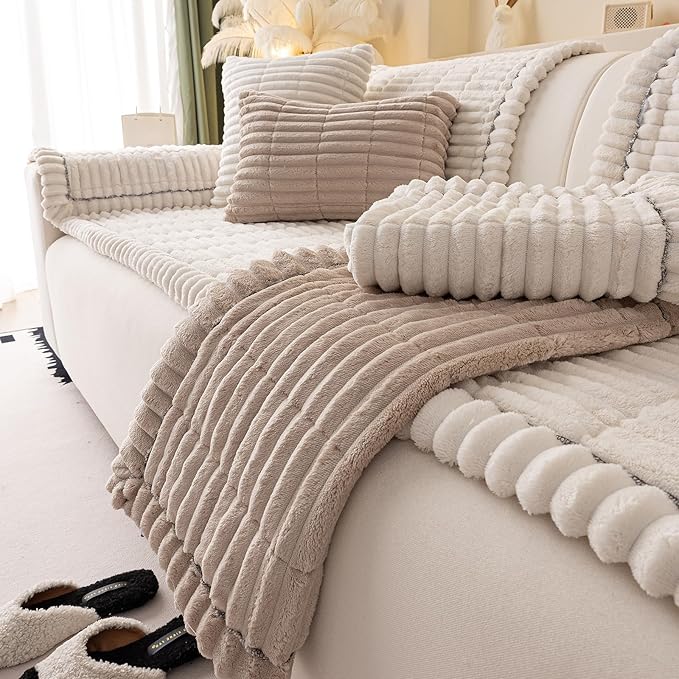 Couch Cover for Dogs Washable,Non Slip Fuzzy Durable Couch Covers for 3 Cushion Sofa Pet Friendly Sofa Cover Dog Thick Soft Slipcovers Protector Couches Mat Bed (Brown, 27.6" x 82.7"/70 x 210cm)