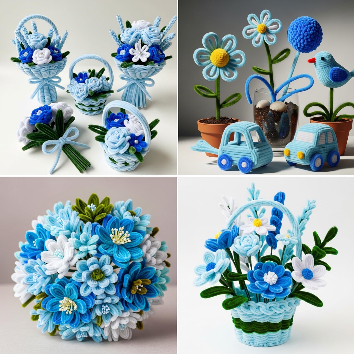 Caydo 500 Pieces Blue Flowers Pipe Cleaners, Craft Chenille Stems Bulk for DIY Art and Craft Projects Creative Gift and Mother's Day Decorations