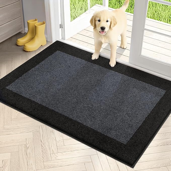 PURRUGS Dirt Trapping Door Mat 32" x 48", Non-Slip Washable Entry Mat, Dog Doormat, Front Door Mat, Super Absorbent Entrance Mat for Muddy Shoes & Paws, Bluish Grey & Charcoal
