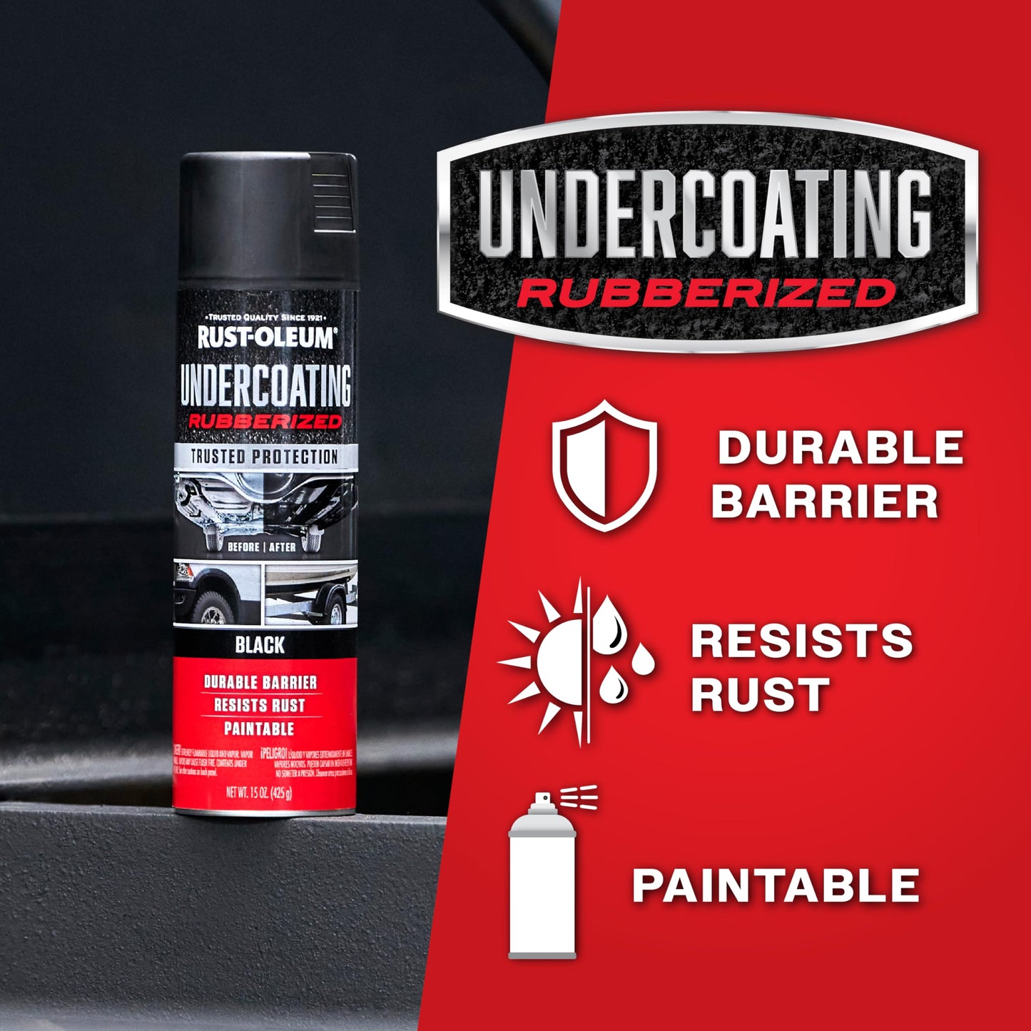 Rust-Oleum 248657-6PK Stops Rust Undercoating Spray, 15 oz, Rubberized Black, 6 Pack