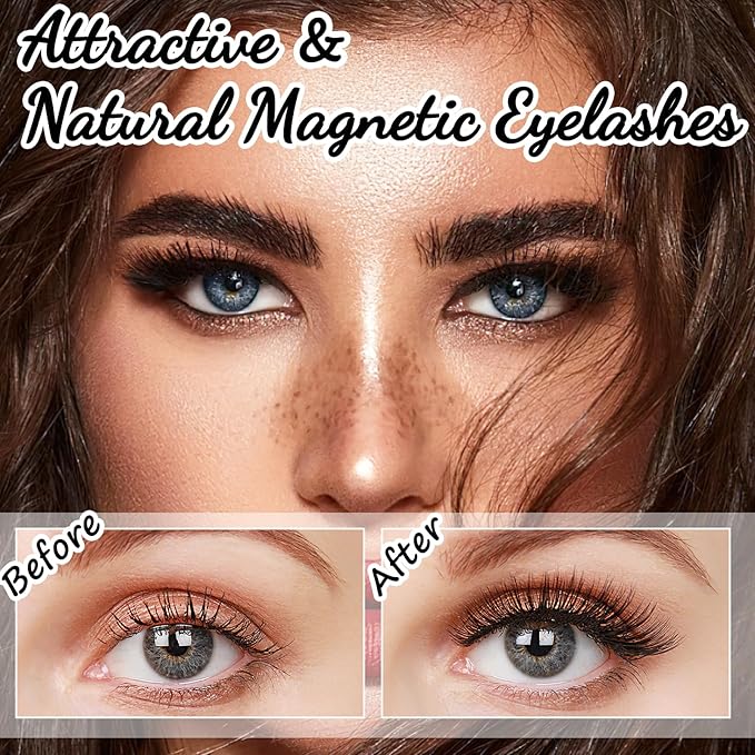 Magnetic Eyelashes with Magnetic Eyeliner Kit, Reusable Magnetic Lashes, 3D Natural Look False Eyelashes with Eyeliner and Tweezers