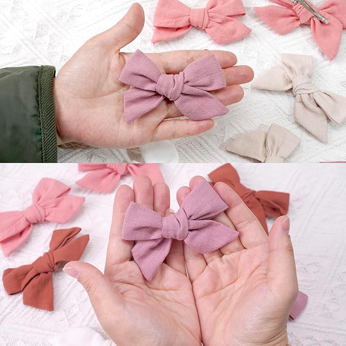 CÉLLOT 20 Pieces Girls Hair Bows Linen Fabric Bows Alligator Clips Hair Accessories for Little Girls Toddlers Kids and Teens(Pink)
