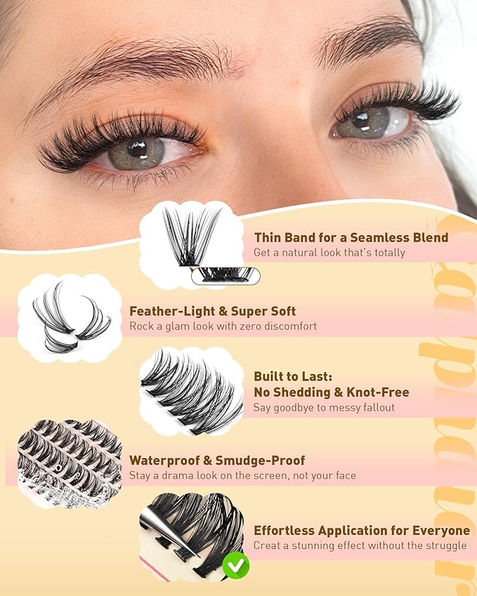 Calphdiar Eyelash Clusters 30D+40D+50D+60D+80D+100D Lash Clusters Wispy Individual Lashes 476PCS D-curly Lash Extension 10-16MM Natural Lashes Clusters DIY Cluster Eyelash Extensions