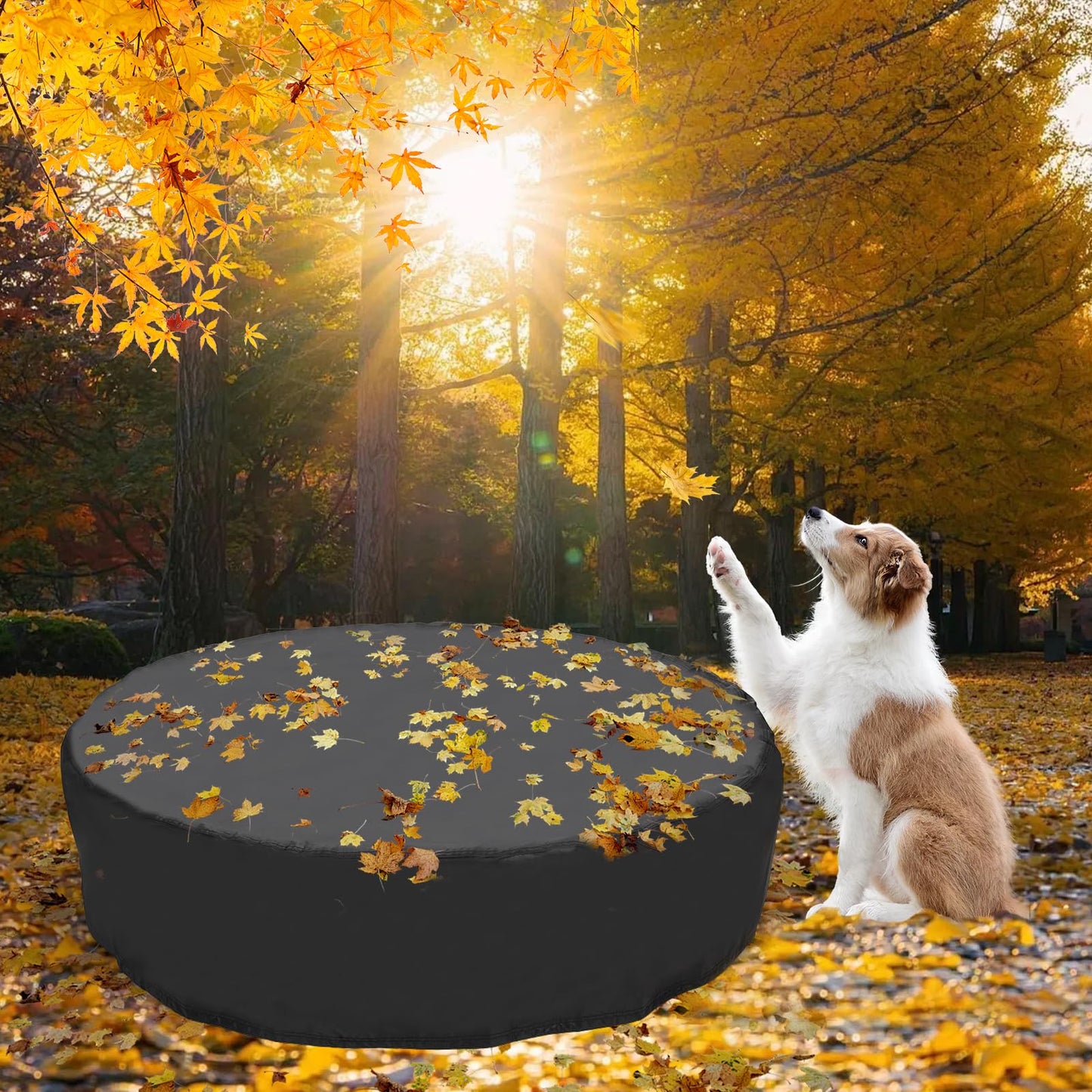 Tufmunb 63-64 inch Foldable Dog Pet Bath Pool Cover, Portable Round Collapsible Pool Cover with Oxford Cloth Material and Drawstring Design for Dog Pet Pool, Waterproof and Dustproof (Black)